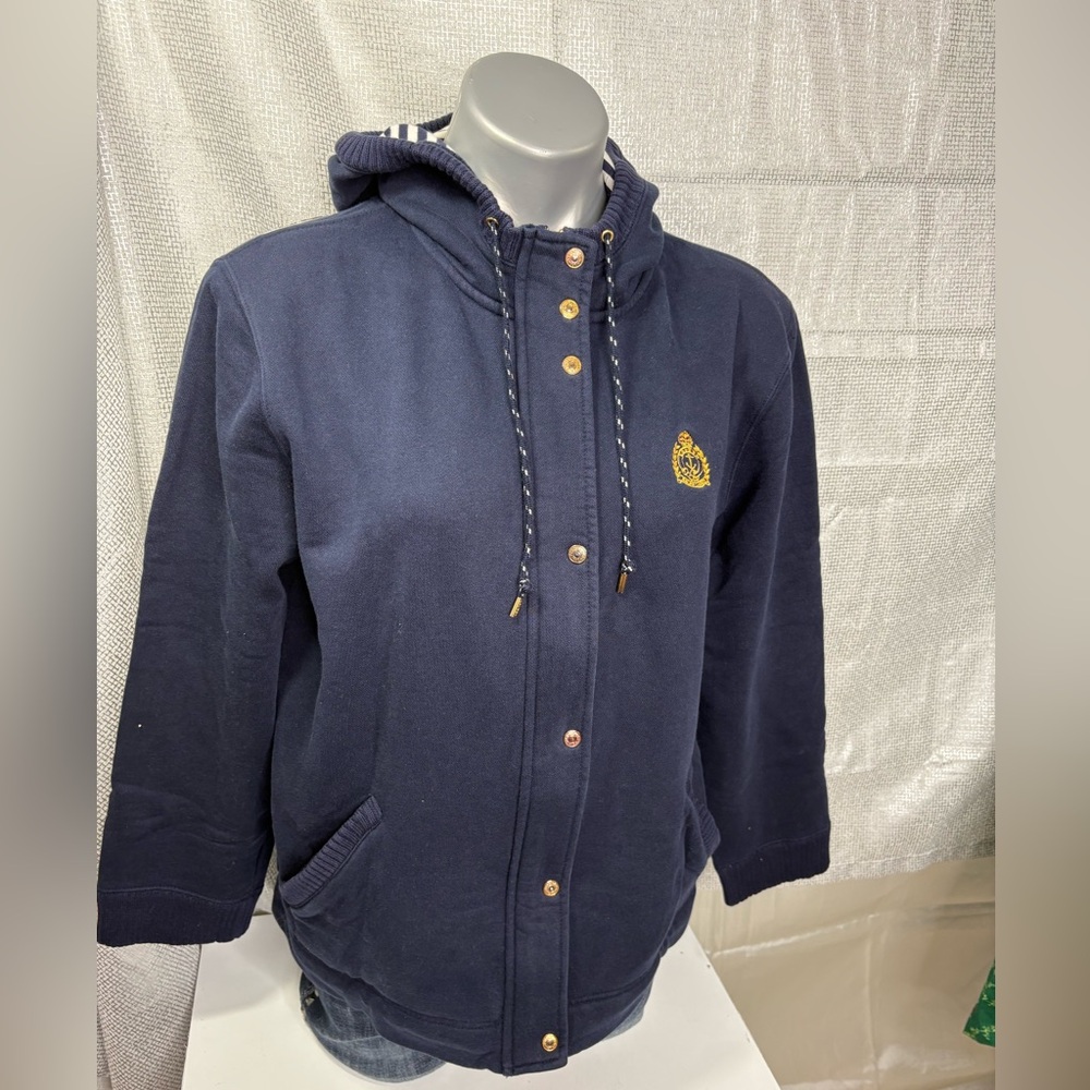 Ralph Lauren Navy Blue Pure Cotton Hooded Zippered Jacket Nautical Theme